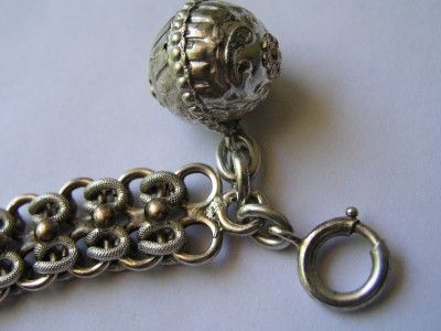 ANTIQUE FRENCH SILVER VERMEIL CHARM BRACELET w BALL FOB  