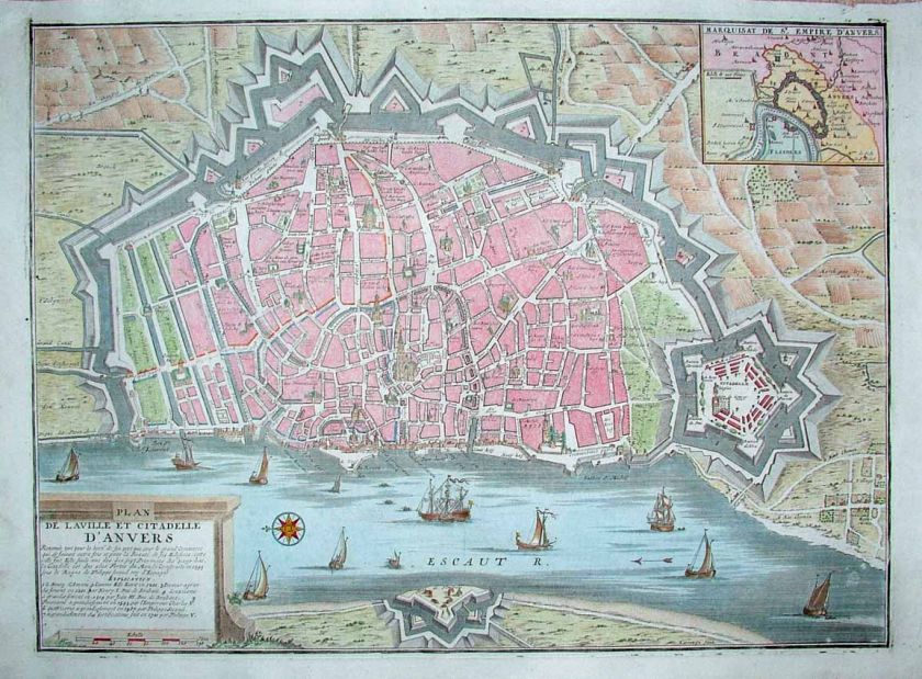 1705 Harrewyn (Verbiest) ANTWERP CITY PLAN Pictorial 3D  