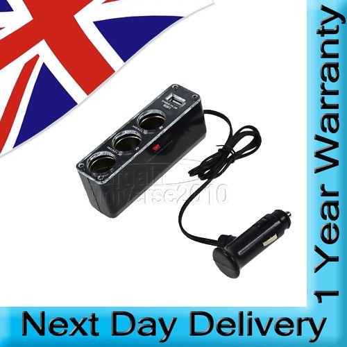 Triple Car Cigarette Lighter extension + 1 USB charger  