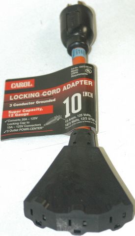 Carol Locking Cord adapter. 3 Conductor Grounded.  