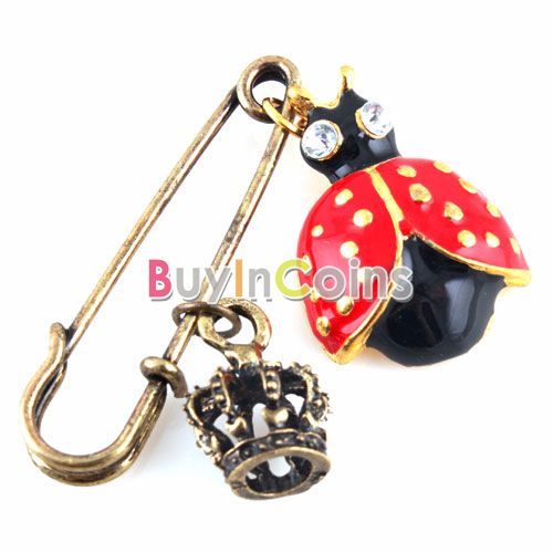   Rhinestone Glazed Insect Ladybug Cute Crown Charms Pin Brooch  