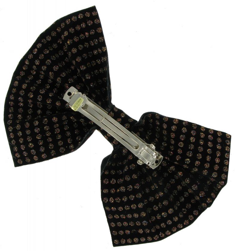 Bow Hair Barrette Huge Big Oversized Black Polka Dot  