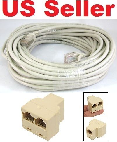 100 FT CAT5e CAT5 RJ45 LAN Network Ethernet Patch Cable + Splitter 