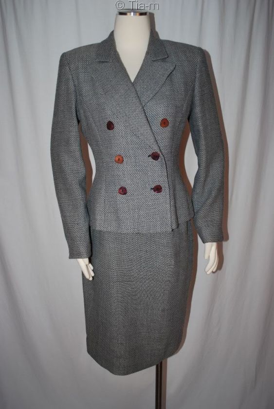 BICCI FLORINE WACHTER GRAY TWEED SKIRT SUIT WOMEN SZ 8  