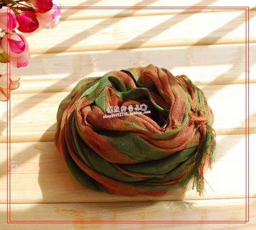 Free Ship Cotton Scarf 70x20 Green Coffee Checks #87  