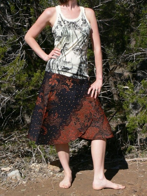 Bali Batik Wrap Skirt Gypsy Boho Medium Length Black  