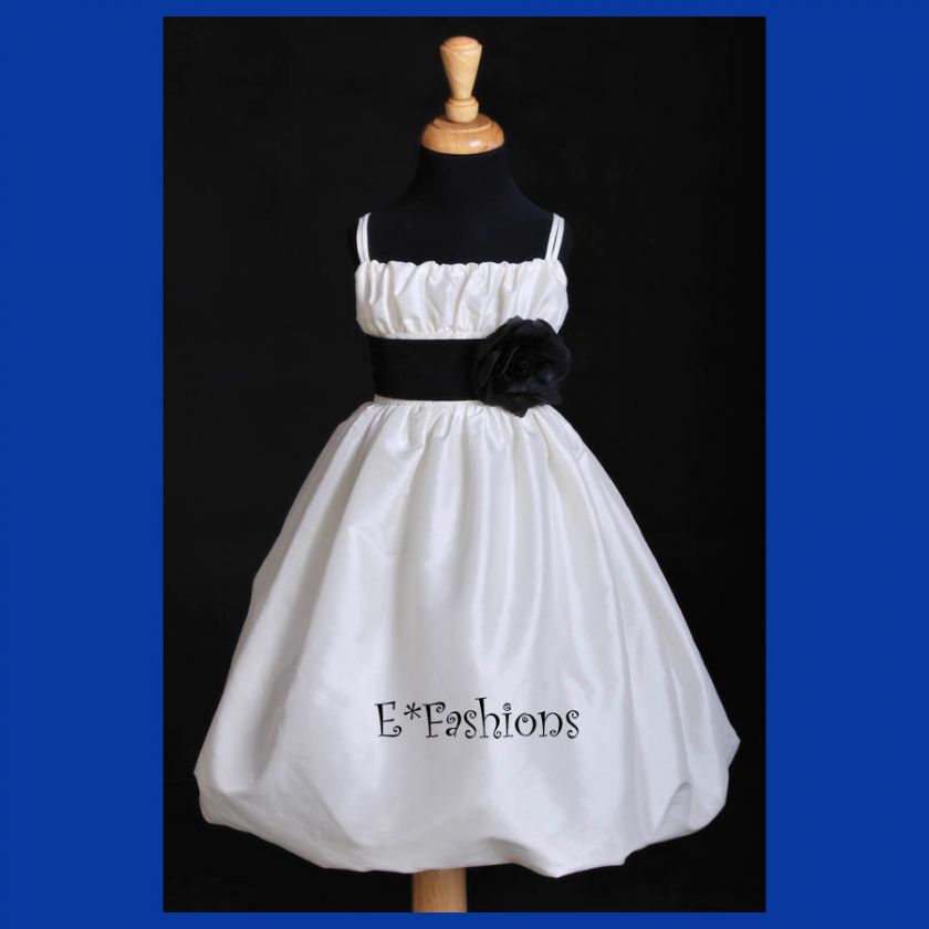 IVORY BLACK TAFFETA BRIDAL FLOWER GIRL DRESS 2 4 6 8 10  