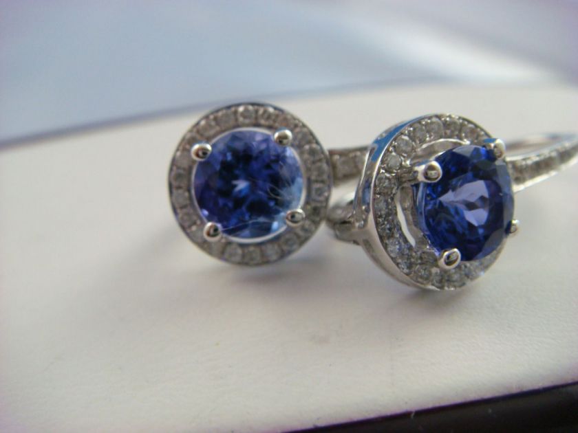   TANZANITE AND DIAMONDS DANGLE EARRINGS AAA COLOR VS CLARITY  