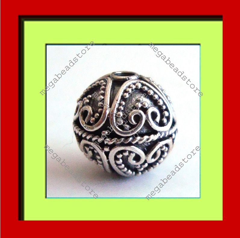 Bali 925 Sterling Silver Handmade Ornate Bead 10mm B270   2 pcs  