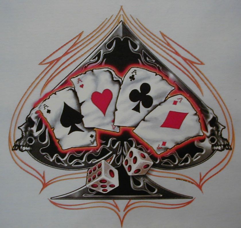 BIKER SKULL ACE OF SPADES CARDS & DICE SHIRT  