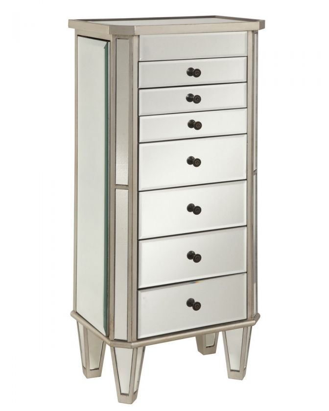 Transitional Contemporary Venetian Mirrored Jewelry Armoire with 