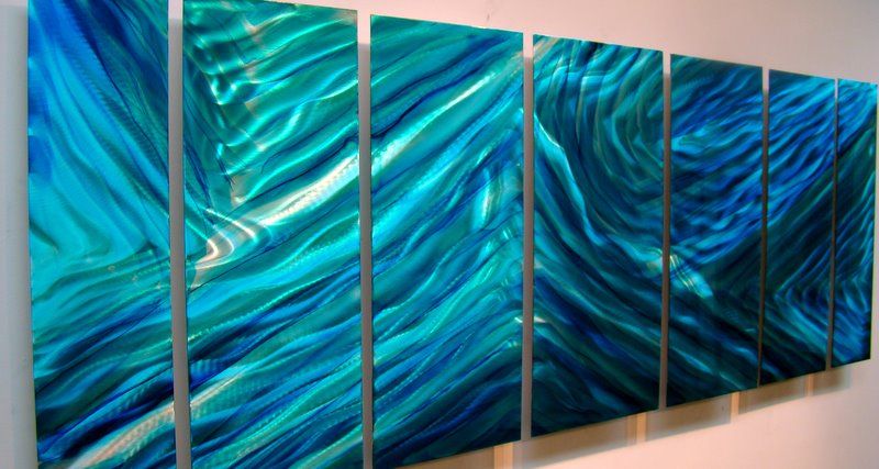 Modern Abstract Metal Wall Art Painting Sculpture Blue Aquarius By 