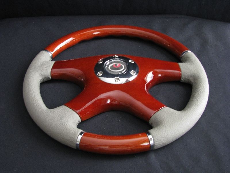 NEW 14 GRAY LEATHER WOOD GRAIN STEERING WHEEL  