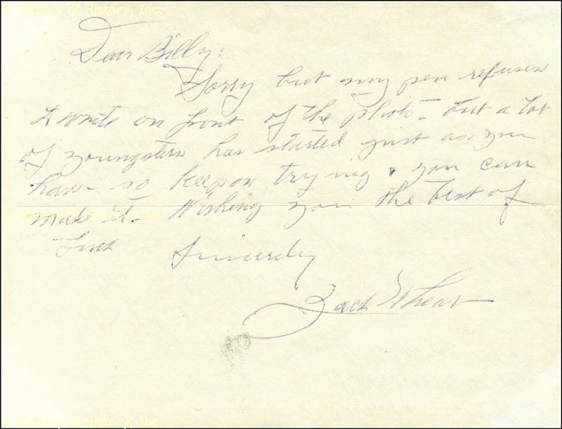 ZACK WHEAT   AUTOGRAPH LETTER SIGNED CIRCA 1960  