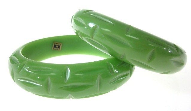 LOT 2 DESIGNER Carved Resin Bangle Bracelets  