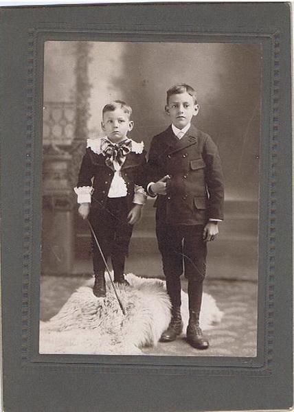 Antique Photo   Two Boys, Riding Crop Bear Skin Rug  