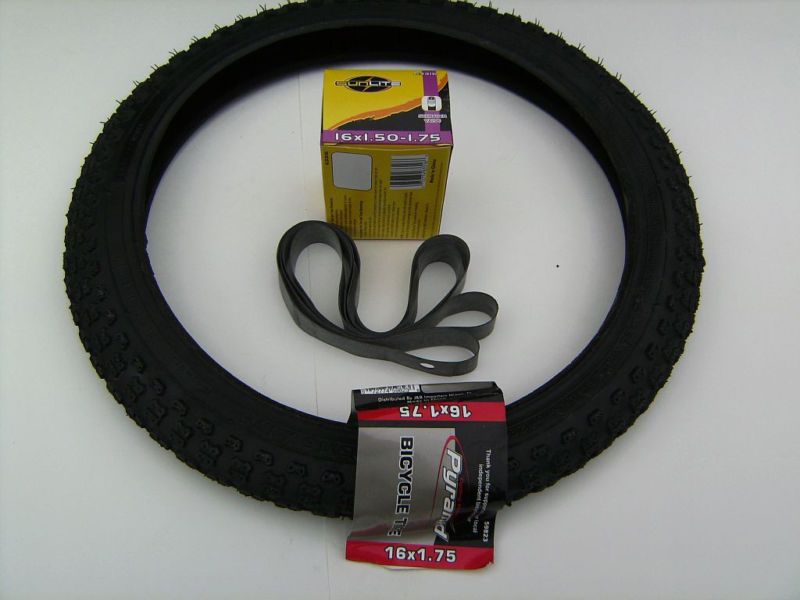 Bicycle 16 x 1.75 Knobby Bike 1 Tire Tube Rimstrip cVID  