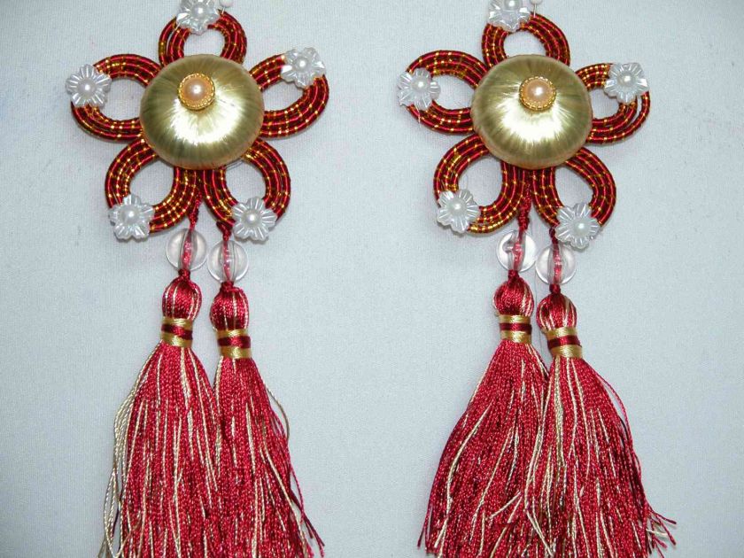 Rosette Tassel Fringe Clear Bead Ball Trim Gold White and Burgundy 