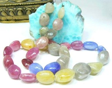 RARE GENUINE NATURAL BLUE PINK GREEN BURMESE SAPPHIRE NUGGET BEADs 