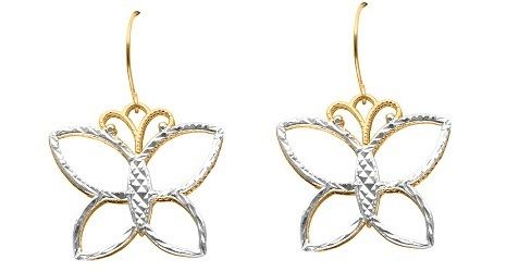 14K Real Gold Butterfly Dangle Kidney Wire Earrings  