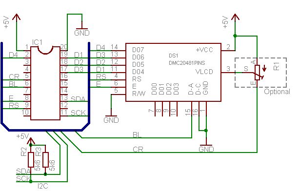 This is the full circuit diagram showing how to arrange the contrast 