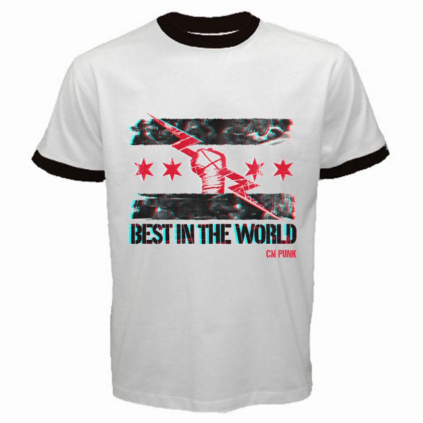 LIMITED CM PUNK best in the world RINGER T MAN BLACK T SHIRT size S to 