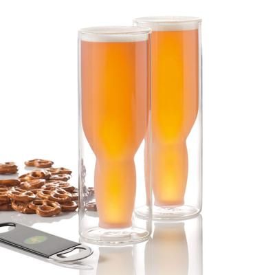   glass set keeps beer colder longer on the inside with no condensation