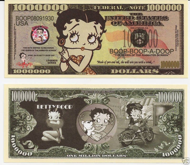 Betty Boop $Million$ Dollar Novelty Bill Lot of 5 bills  