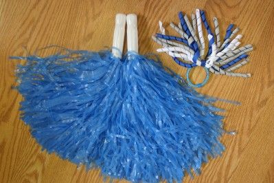 BLUE POM POMS 2 KORKER BLUE GRAY DALLAS COWBOYS COLORS PONYTAIL HOLDER 