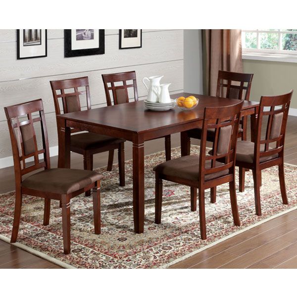 Solid Wood 7 Piece Dark Cherry Finish Dining Room Set  