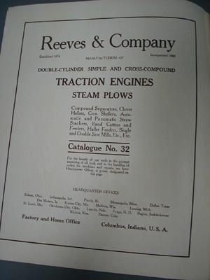 REEVES THRESHING MACHINE DOUBLE CYLINDER ENGINE CATALOG  