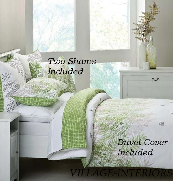   GARDEN GREEN LEAF 250TC COTTON KING DUVET COVER + SHAMS SET  