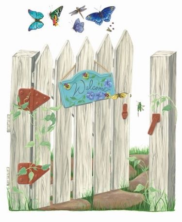 Tatouage Picket Fence Rock Garden Gate with Butterflies Rub On 