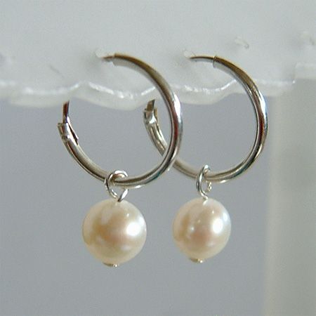 Freshwater Pearl~ Bridal Sterling Silver HOOP Earrings  