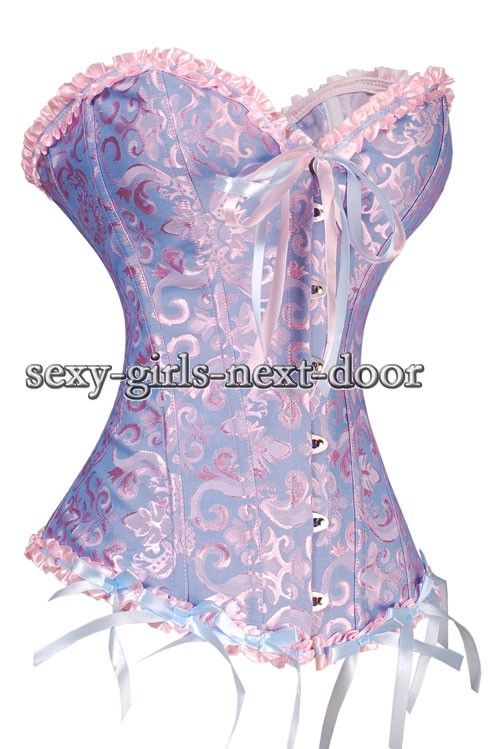 Sexy Blue Floral CORSET Sweat Pinup BustierClubwear 5XL A063_blue