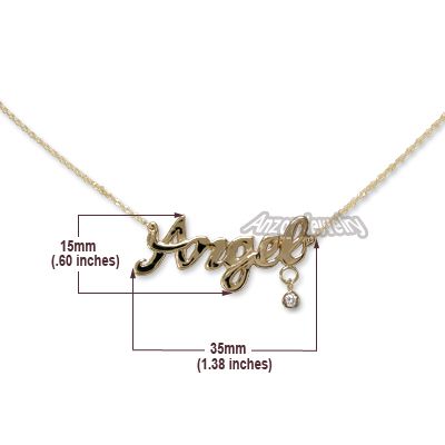 14k Solid Yellow Gold Angel Name Diamond Necklace N380 FREE Worldwide 