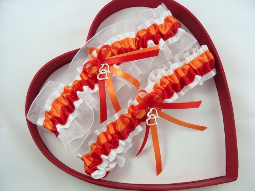 FREE Sh New Orange Red White Sexy Wedding Garter Set   