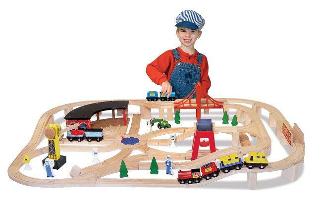 Melissa & Doug Deluxe Wooden Railway Set 000772007016  