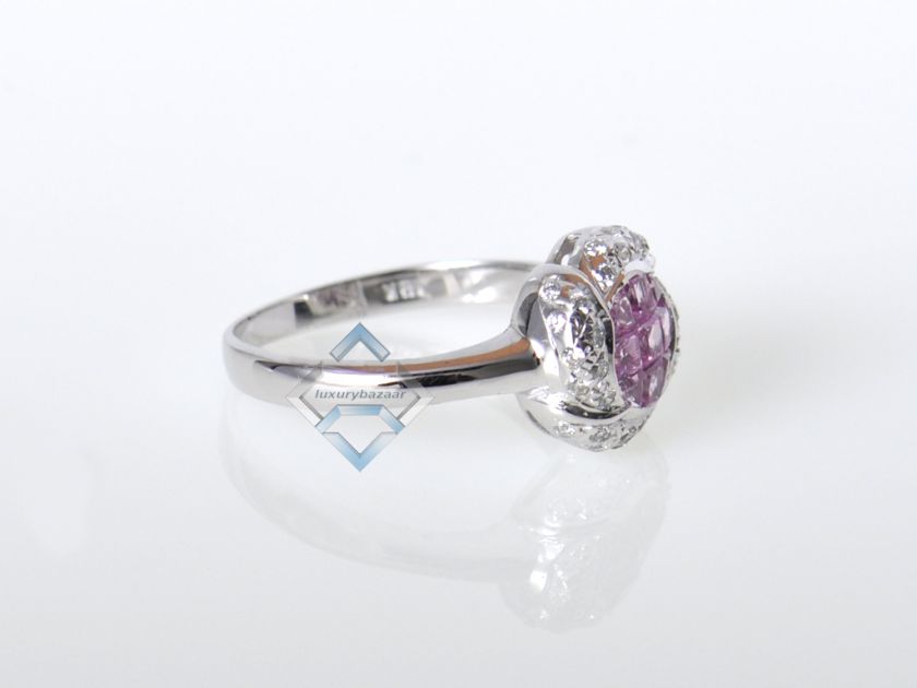 LeVian 18K White Gold Pave Diamond Pink Sapphire Ring  