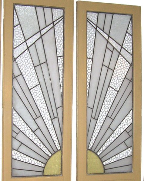 Set of 4 French Art Deco Stained Glass Doors & Frame  