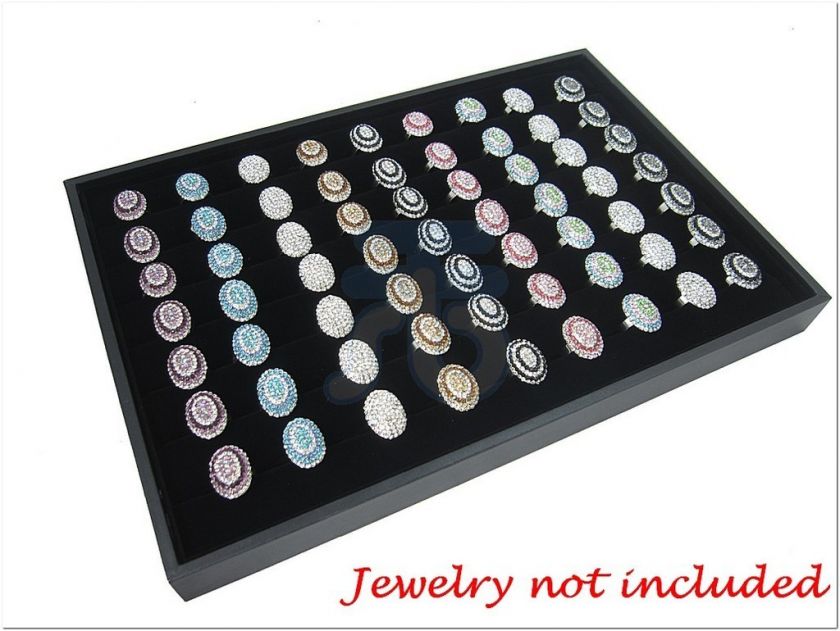 BLACK RING JEWELRY DISPLAY CASE BOX TRAY SHOWCASE LARGE  