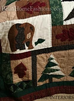 LODGE BEAR WINTER CABIN WOODS COTTON KING QUILT SET  