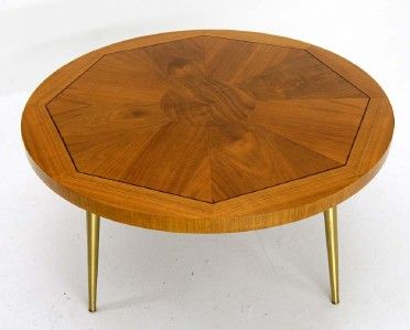 Mid Century Danish Modern Lane Parquetry Coffee Table Brass Legs 