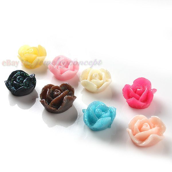 80x Shiny Rose Flatback Stick on Charms Beads 250116  