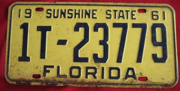 1961 Florida # 1T   23779 License Plate Dade County  