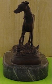 Whippet, early Bronze SIGNED Mene, on marble, Dogcrazy  