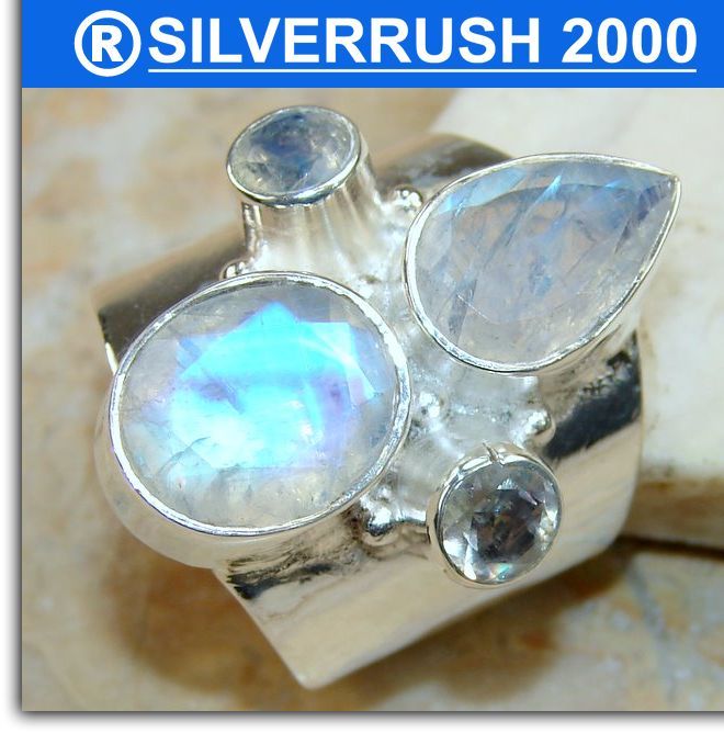 MOONSTONE ; 925 SILVER RING ; SIZE 8 the head of ring 1 by 3/4