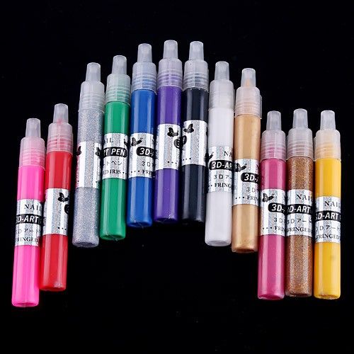 12 Colors Nail Art Polish 3D Paint Pen UV Gel Acrylic  