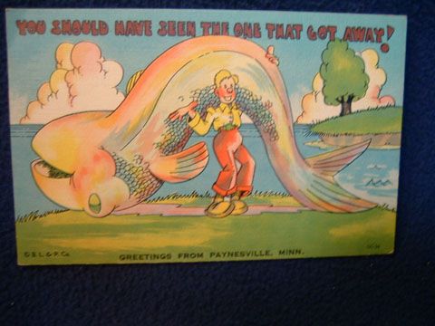 Paynesville Minnesot Comic Fishing postcard  