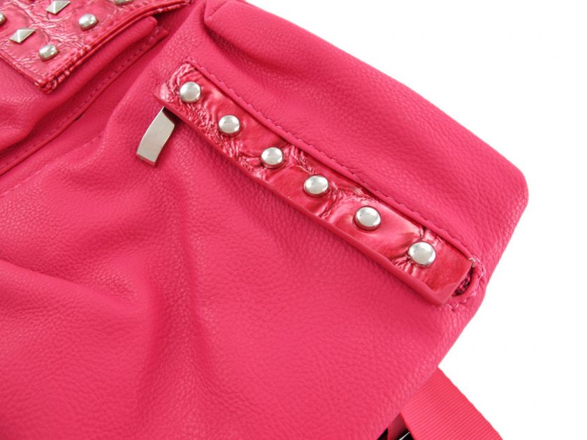 Chrome Studded Hot Pink Fanny Pack Waist Bag Mock Croc Trim  